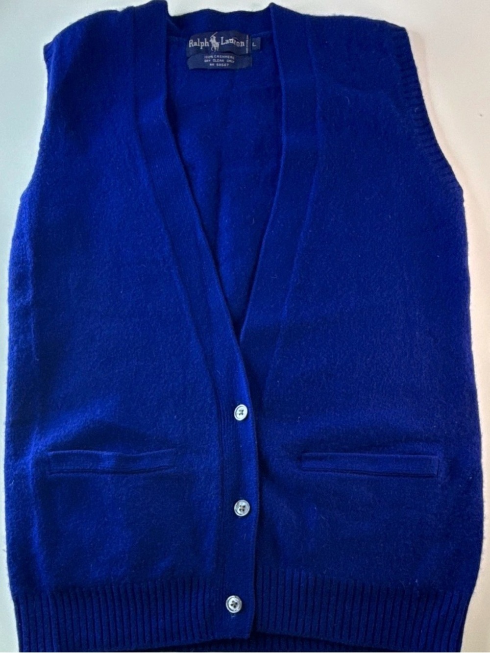Ralph Lauren Cobalt Blue Cashmere Button-Up Vest